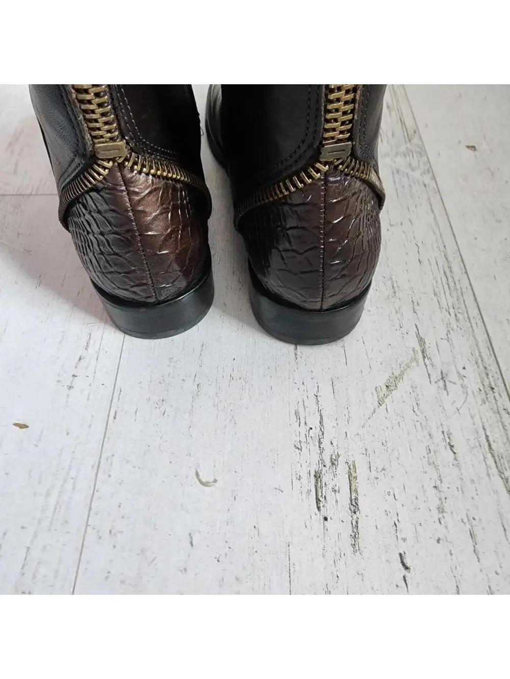 New Arturo Chiang Falicity Zipper Back Snake Heel Tall Riding Boot 9 Dark Brown